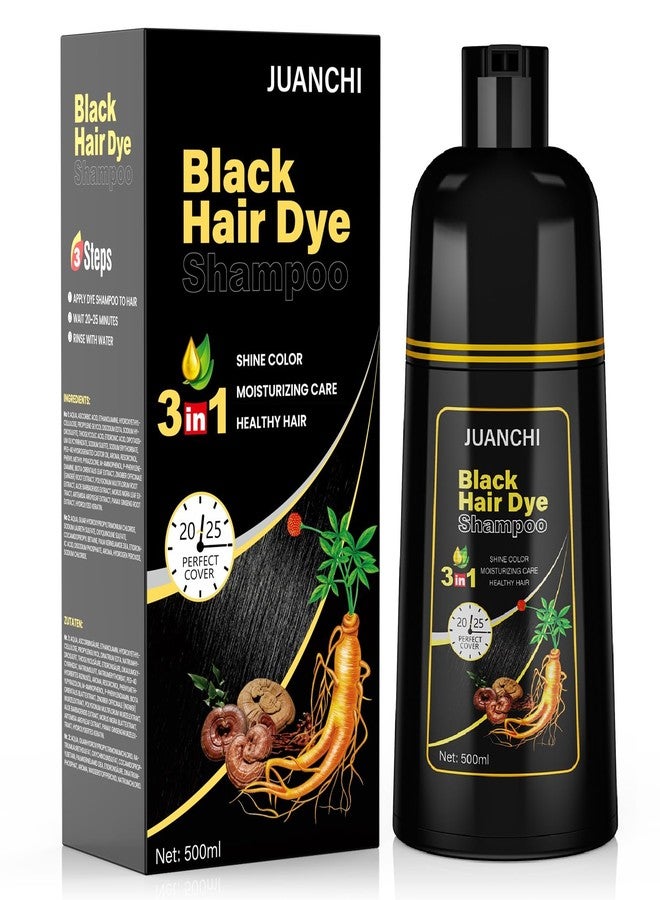JUANCHI Black Hair Dye Shampoo 3 in1, Black Shampoo Hair Dye for Gray Coverage, Natural Hair Color for Women Men, Herbal Formula, Ammonia-free, Lasts 30 Days, 500ml (16.90 oz) - Image 1